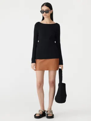 raw detail leather mini skirt