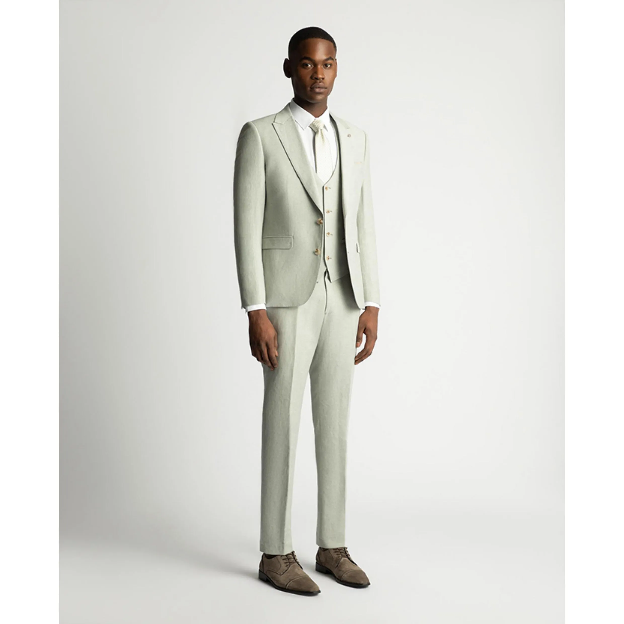 Remus Uomo Peppe Tapered Fit Linen Blend Suit Trousers Sage Green 12271
