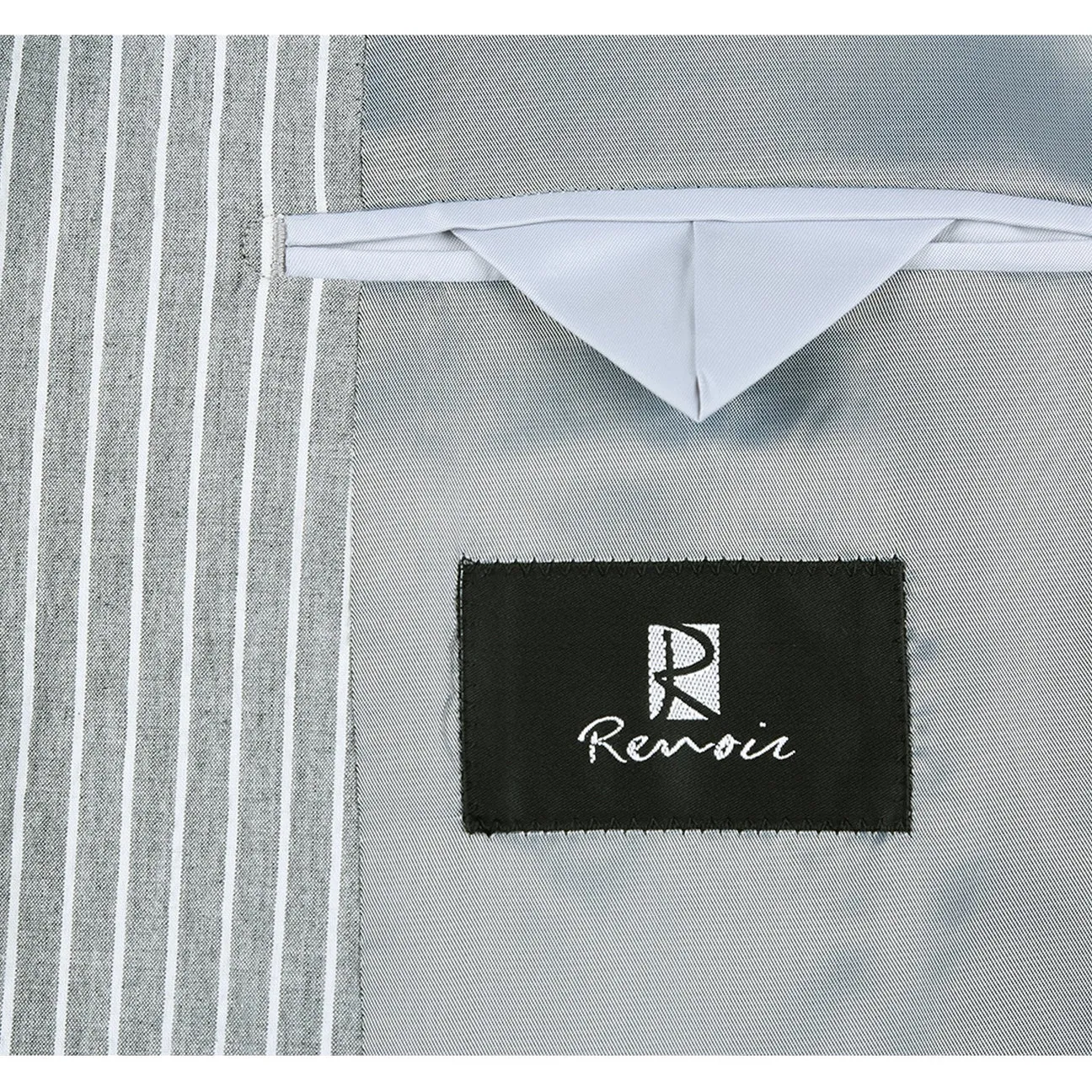 RENOIR Gray Slim Fit Notch Lapels Stripe Cotton Suit 611-1