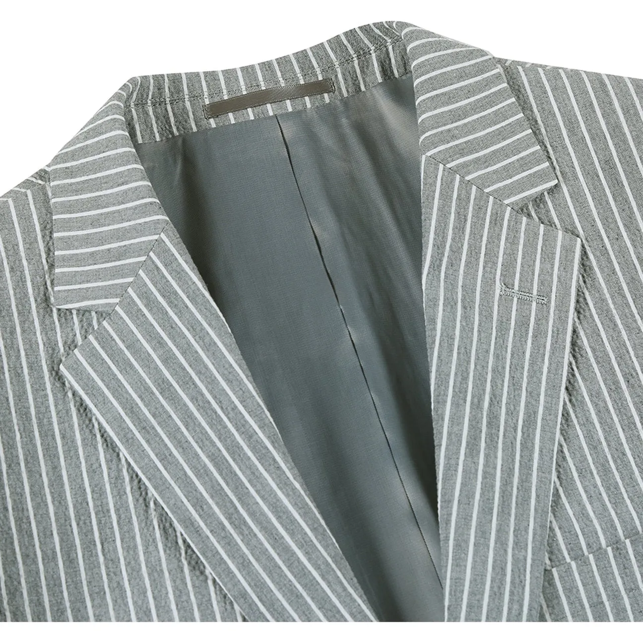 RENOIR Gray Slim Fit Notch Lapels Stripe Cotton Suit 611-1