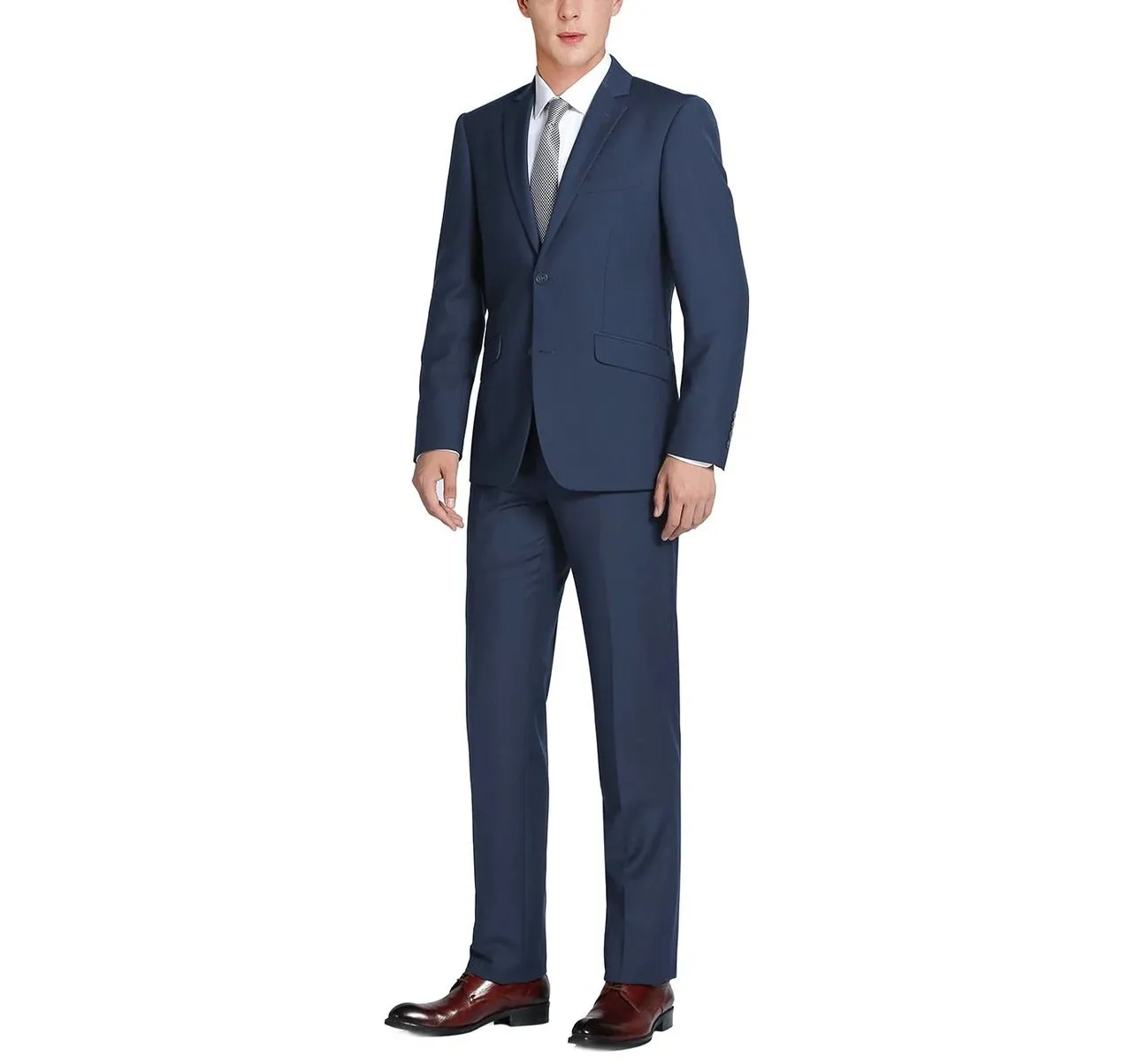 RENOIR Navy Blue 2-Piece Slim Fit Single Breasted Notch Lapel Suit 201-19
