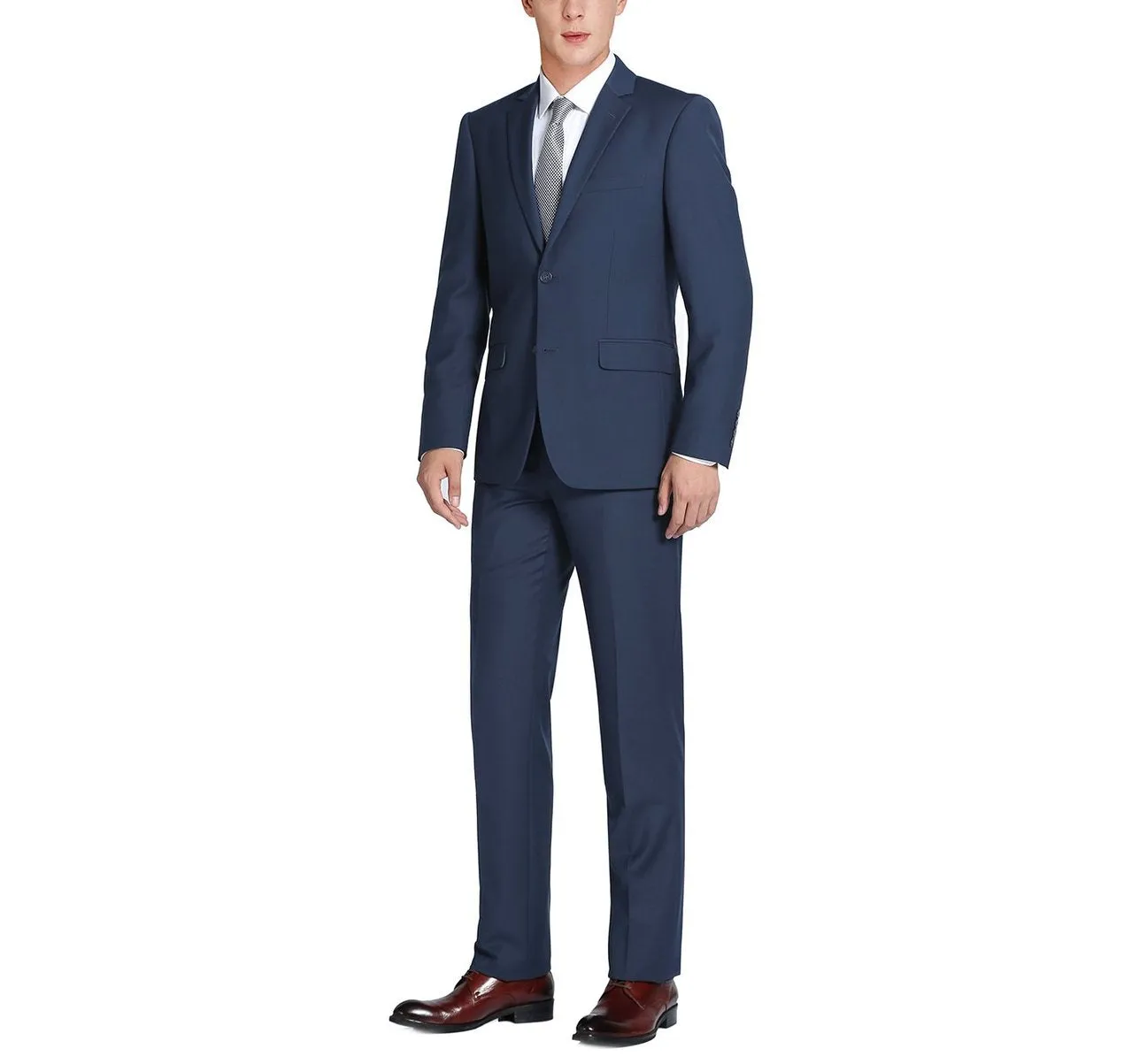 RENOIR Navy Blue 2-Piece Slim Fit Single Breasted Notch Lapel Suit 201-19