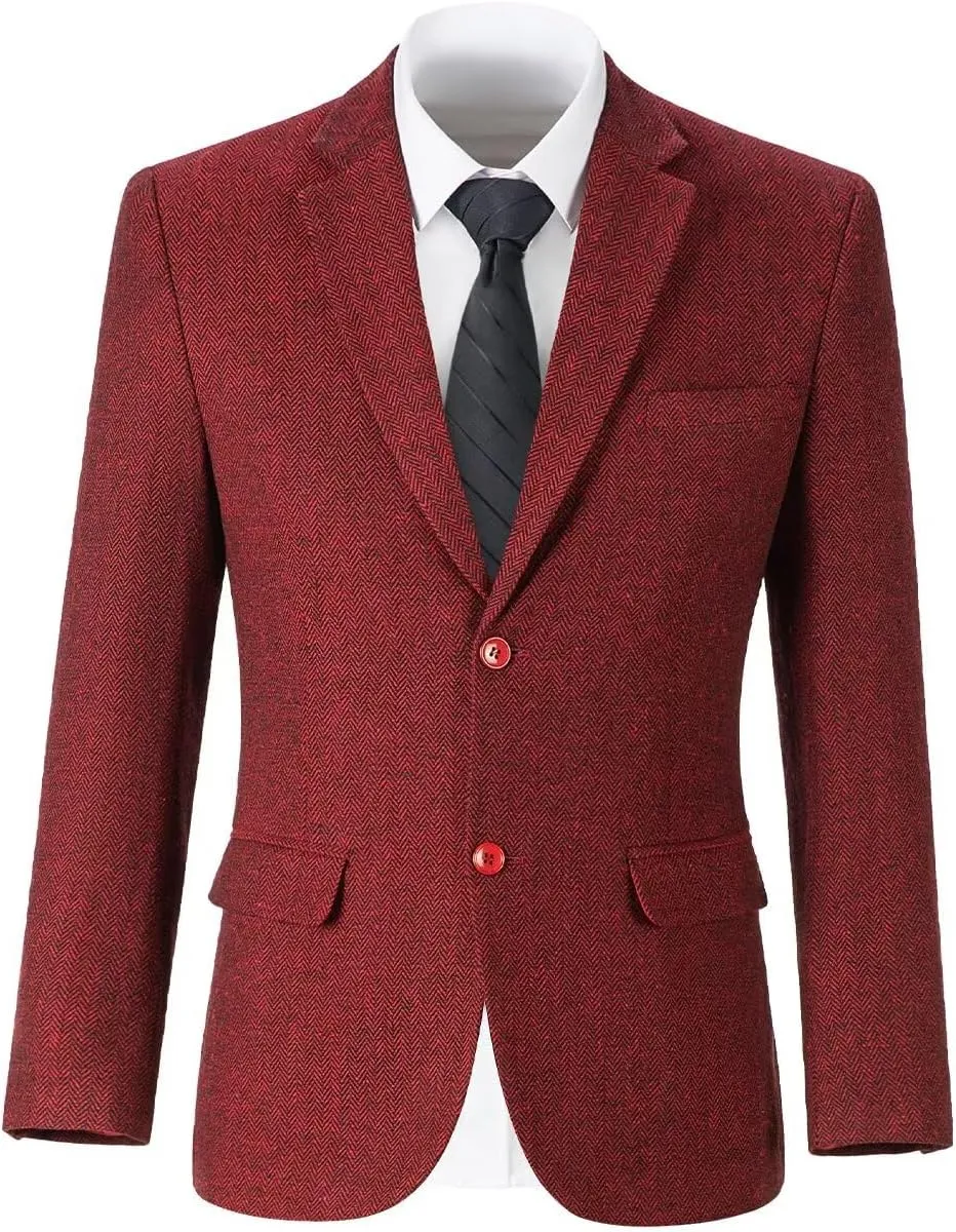 Retro Herringbone Mens Suit Jackets Tweed Slim Fit Sport Coats Prom Business Blazer Casual Men Tux Jacket Wedding Blazers