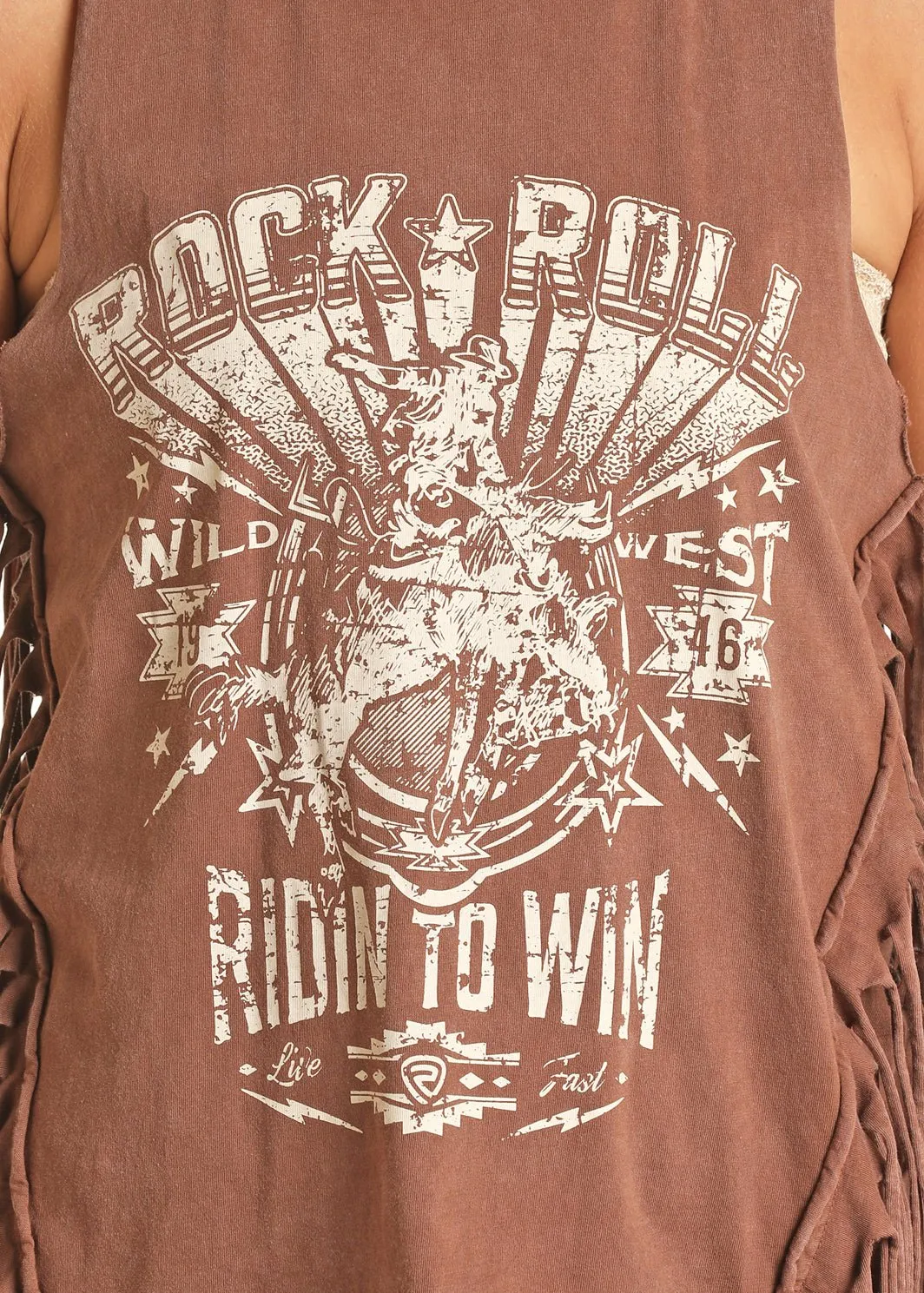 Rock & Roll Denim Ladies Graphic Tank w/ Fringe