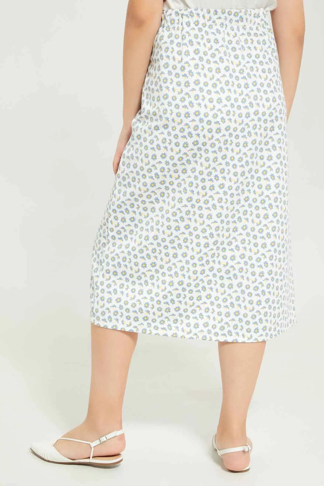 Senior Girls White Floral Long Skirt
