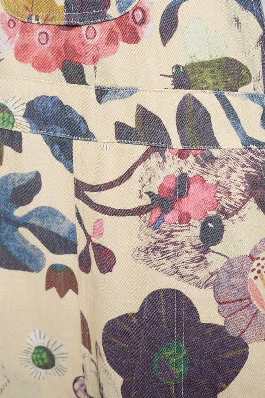 SM Wardrobe Floral & Bird Print Overalls in Cream/Beige