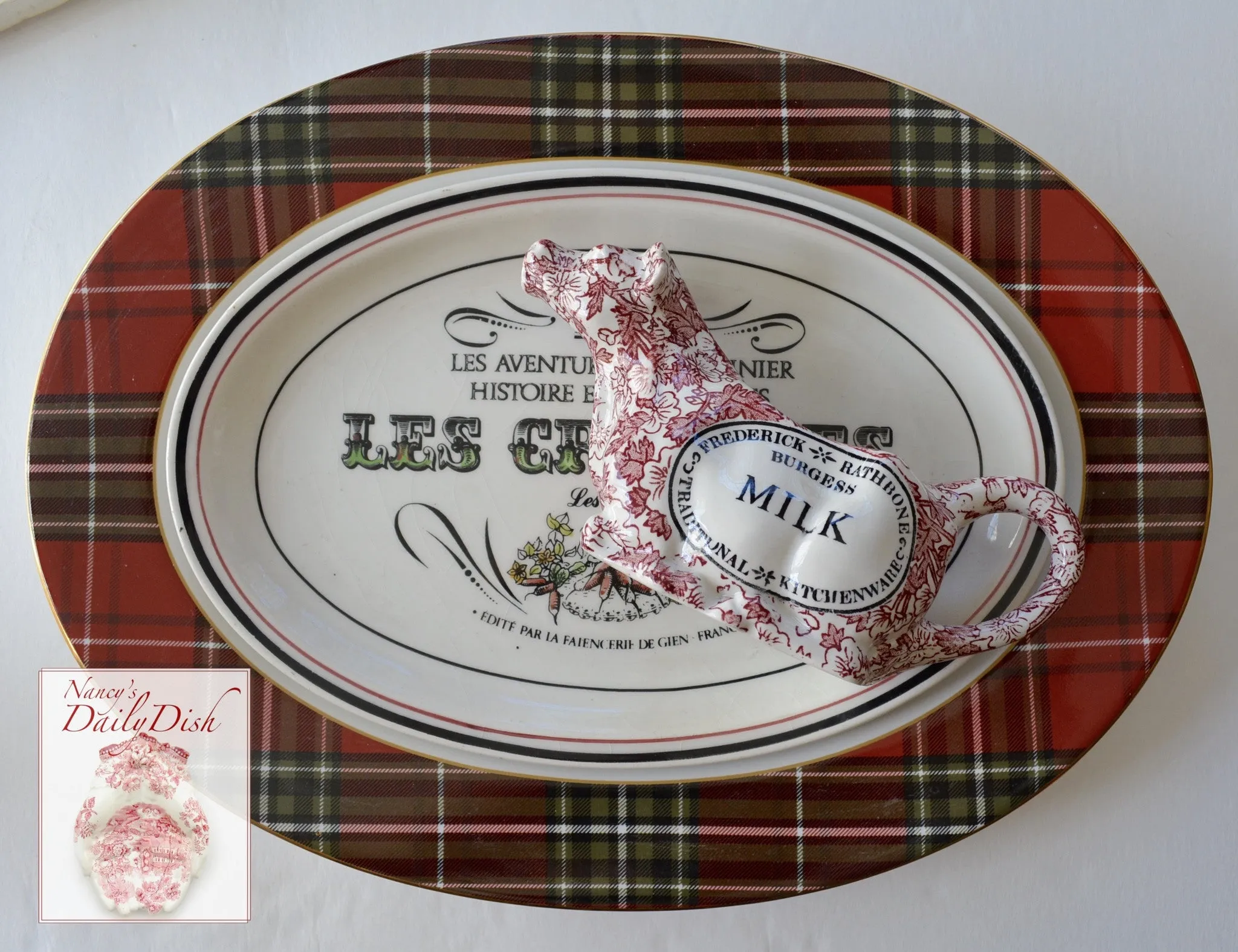 Tartan Plaid Red Black & Green Oval Serving Platter Tray NEW 222 Fifth Wexford