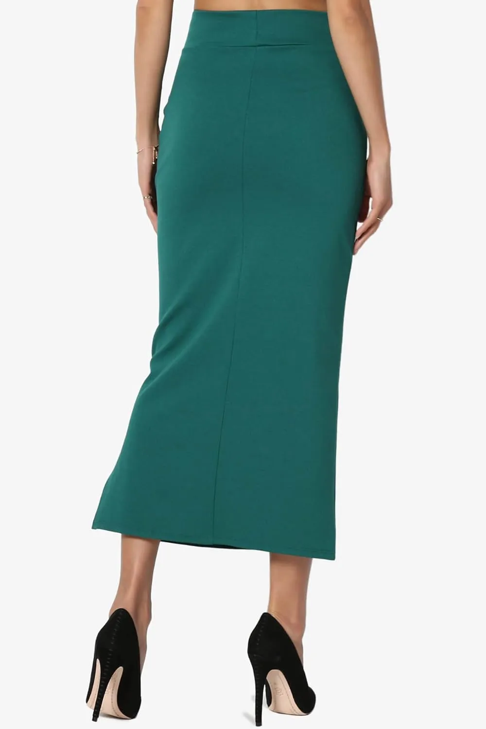 TheMogan Side Slit High Waist Stretch Ponte Knit Mid Calf Long Pencil Skirt