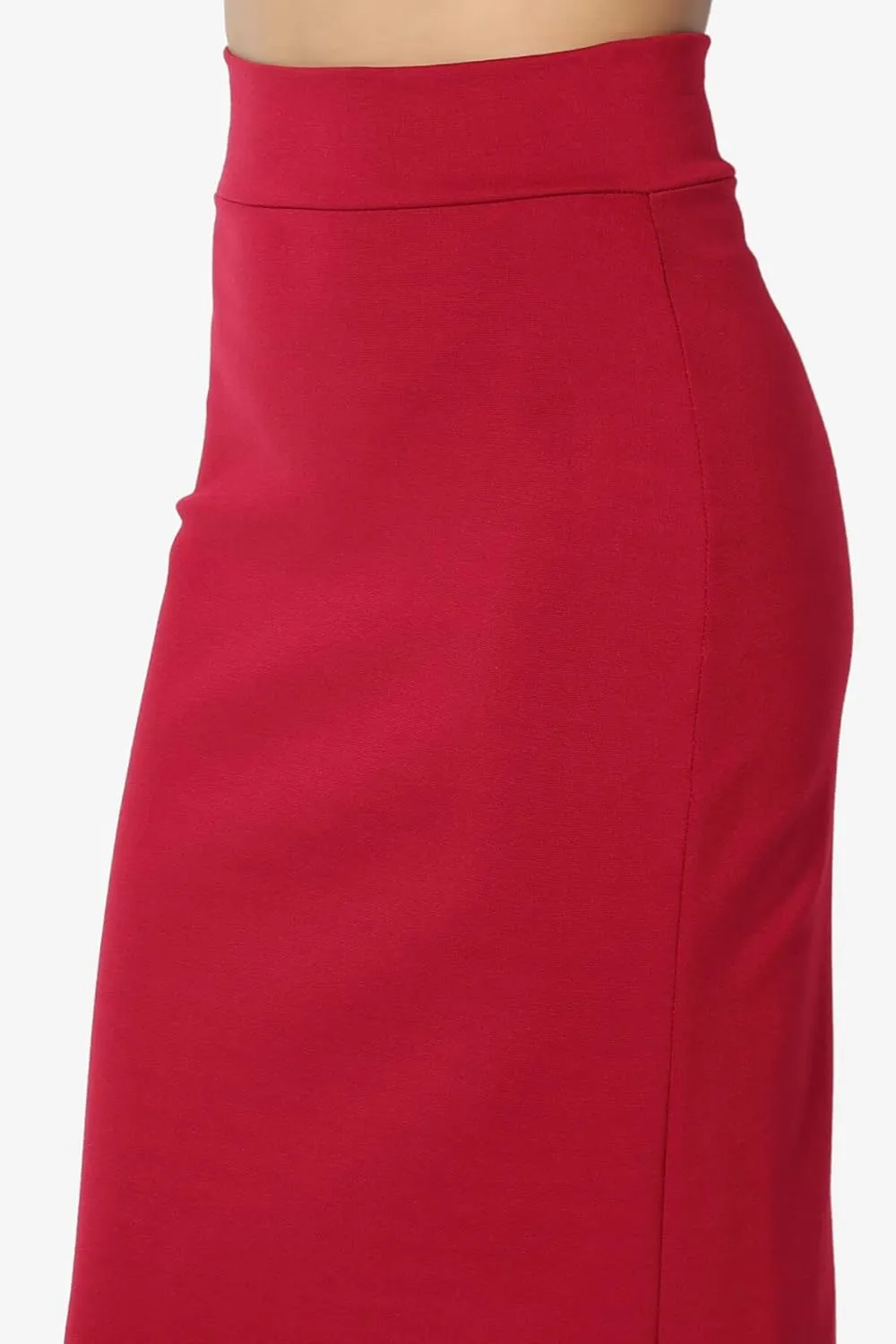 TheMogan Side Slit High Waist Stretch Ponte Knit Mid Calf Long Pencil Skirt