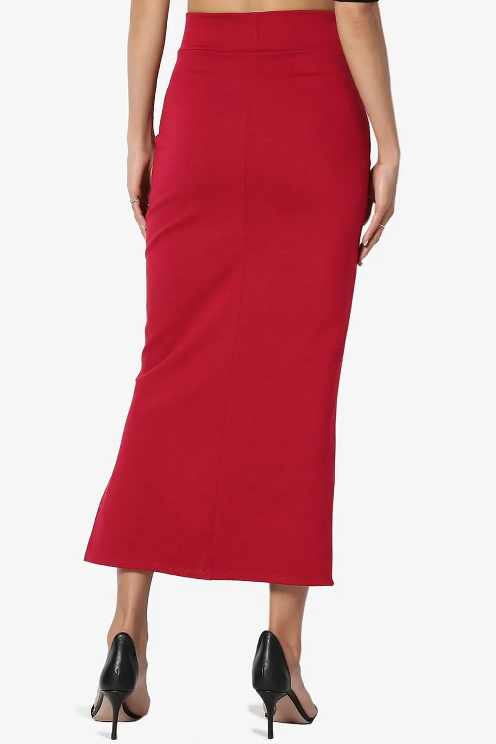 TheMogan Side Slit High Waist Stretch Ponte Knit Mid Calf Long Pencil Skirt