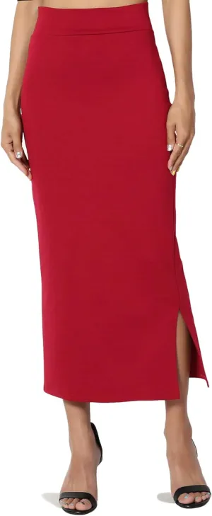 TheMogan Side Slit High Waist Stretch Ponte Knit Mid Calf Long Pencil Skirt