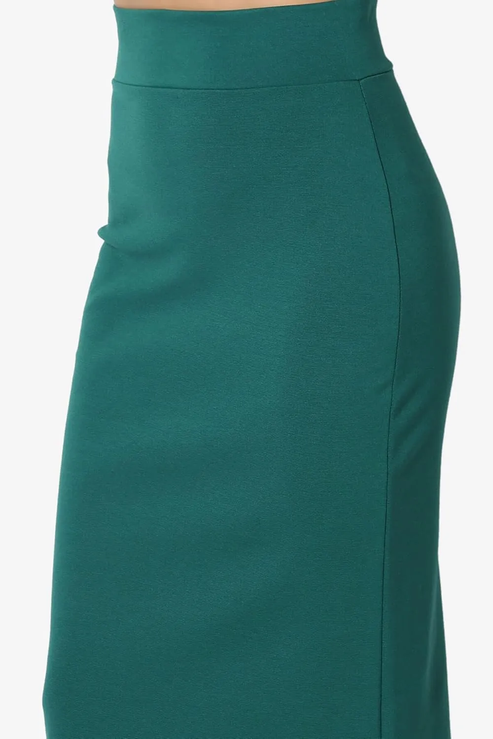 TheMogan Side Slit High Waist Stretch Ponte Knit Mid Calf Long Pencil Skirt