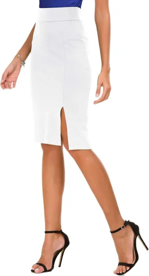 Urban CoCo Women's Knee Length Stretch Pencil Skirt High Waisted Bodycon Midi Straight Skirt