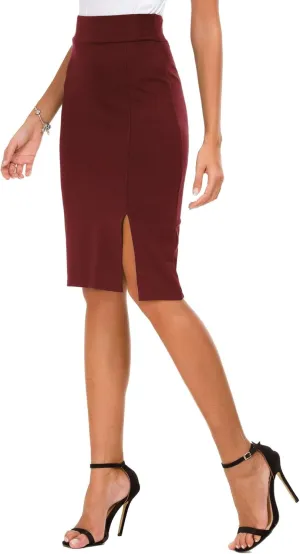 Urban CoCo Women's Knee Length Stretch Pencil Skirt High Waisted Bodycon Midi Straight Skirt
