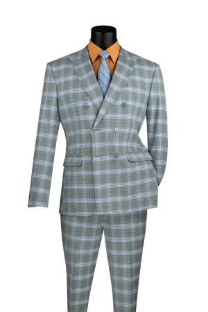 Vinci Slim Fit 2 Piece Double Breasted Windowpane Suit Sea Grass SDW-2