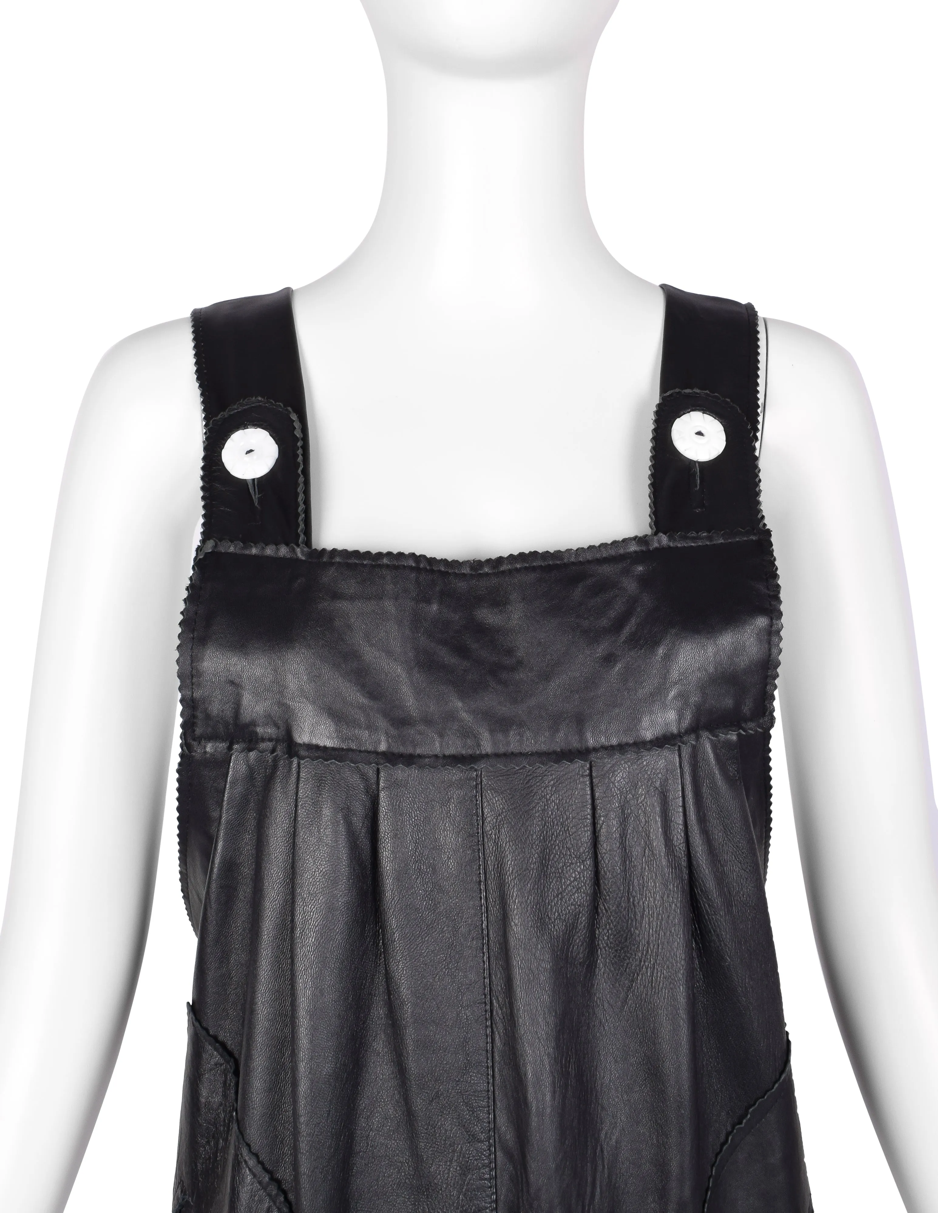 Vintage 1980s Black Leather Jumpsuit Overalls