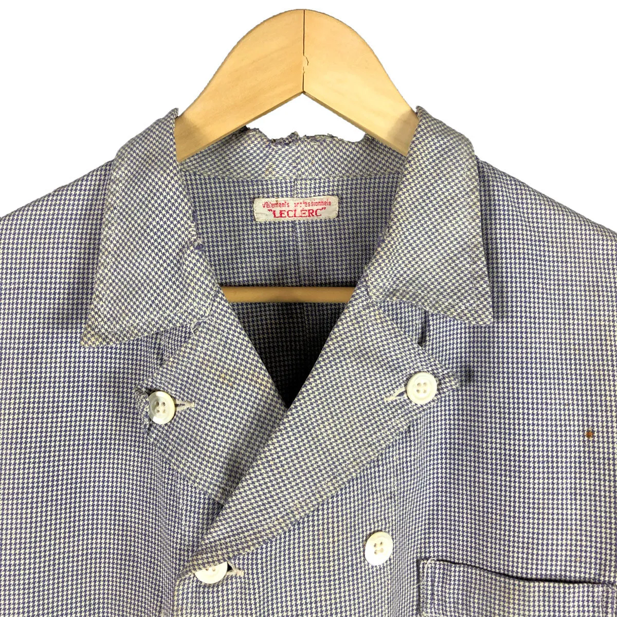 Vintage Leclerc French Checkered Butcher's Work Jacket
