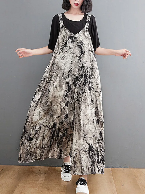 Vintage  Printed Loose Wide Leg  Overalls