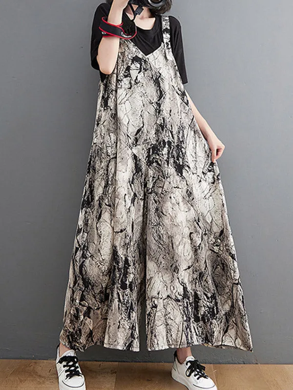 Vintage  Printed Loose Wide Leg  Overalls