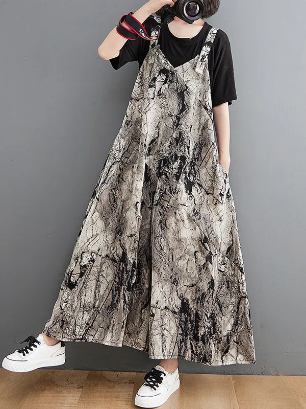 Vintage  Printed Loose Wide Leg  Overalls