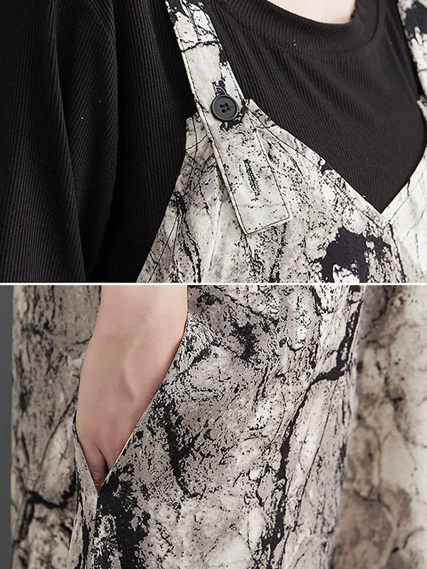 Vintage  Printed Loose Wide Leg  Overalls