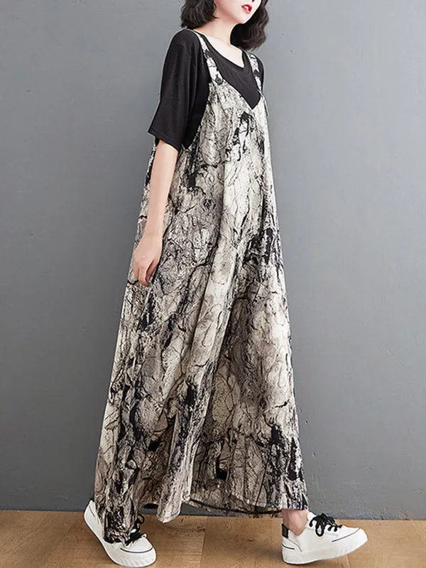Vintage  Printed Loose Wide Leg  Overalls