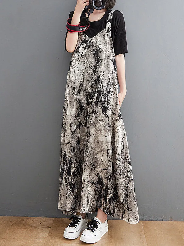 Vintage  Printed Loose Wide Leg  Overalls