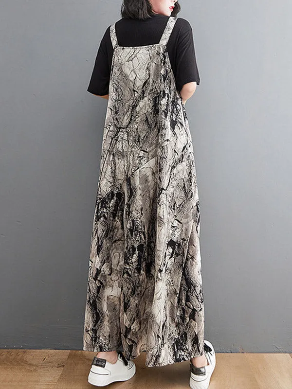Vintage  Printed Loose Wide Leg  Overalls
