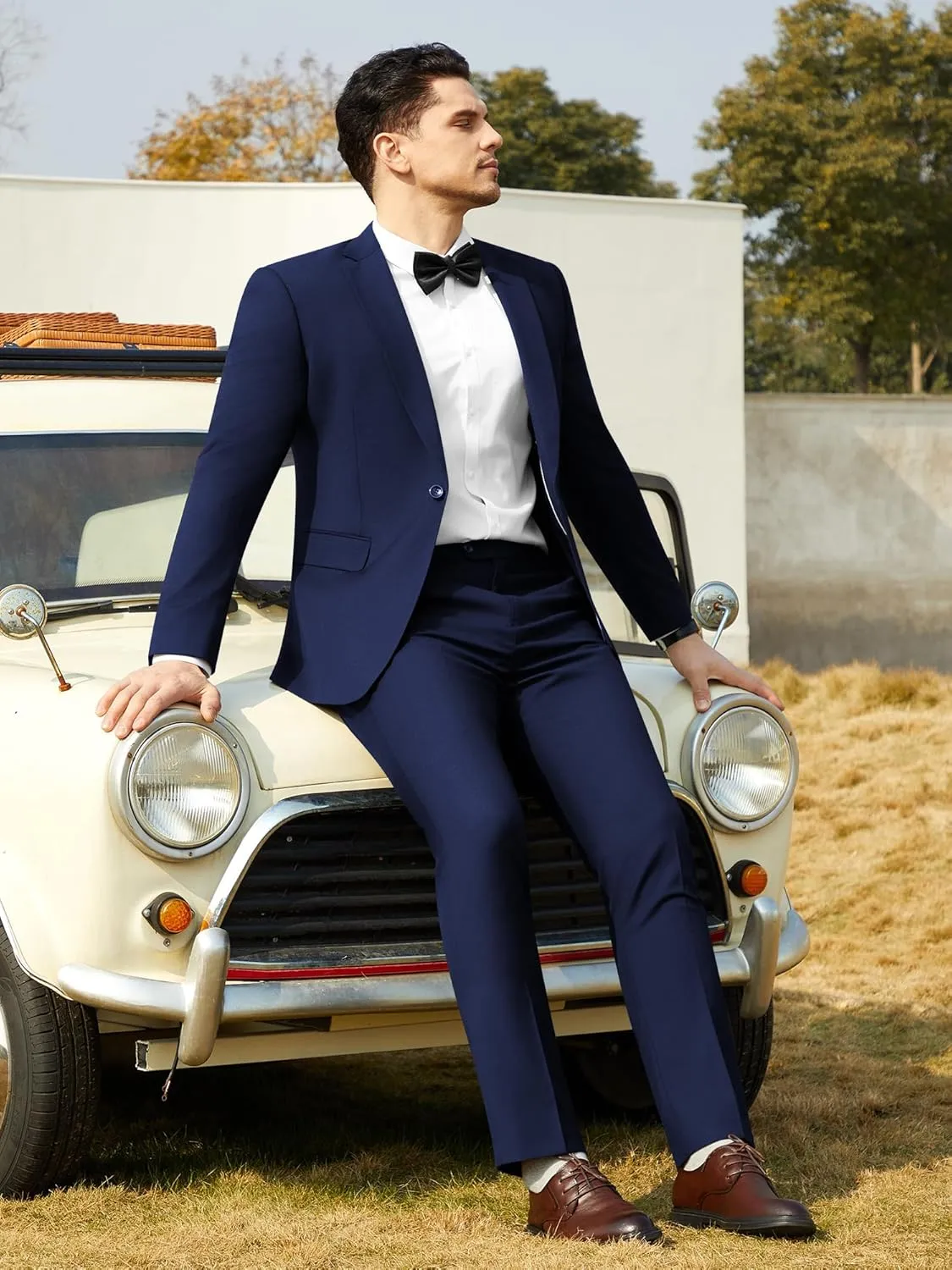 WEEN CHARM Men's Suits Slim Fit 2 Piece One Button Blazer Jacket Wedding Prom Tuxedo Pants Set
