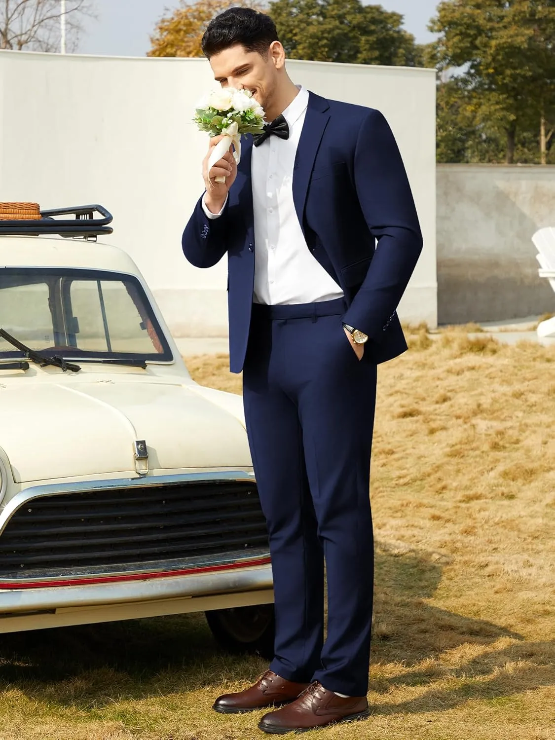 WEEN CHARM Men's Suits Slim Fit 2 Piece One Button Blazer Jacket Wedding Prom Tuxedo Pants Set