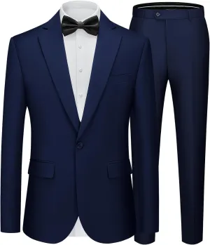 WEEN CHARM Men's Suits Slim Fit 2 Piece One Button Blazer Jacket Wedding Prom Tuxedo Pants Set