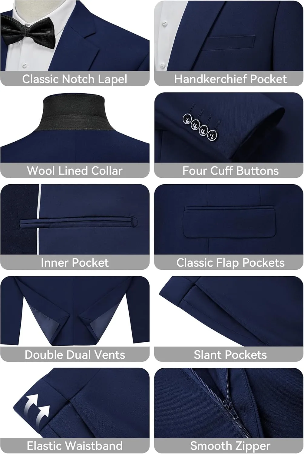 WEEN CHARM Men's Suits Slim Fit 2 Piece One Button Blazer Jacket Wedding Prom Tuxedo Pants Set