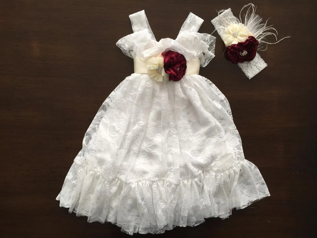 White Lace Baptism Dress, French White Lace Flower Girl Dress