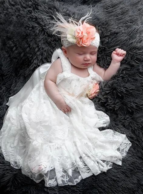 White Lace Baptism Dress, French White Lace Flower Girl Dress