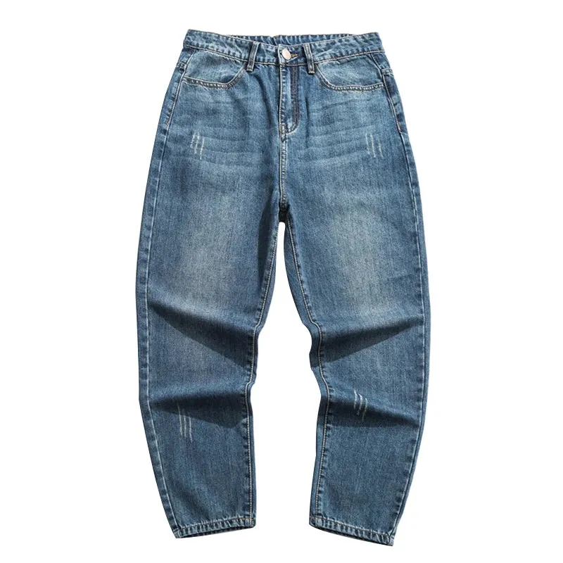 Wiaofellas  -  Japan fashion Retro Washed Distressed Blue Scratch Jeans Men's Spring and Autumn Fashion Brand Loose Straight Casual Harlan T...