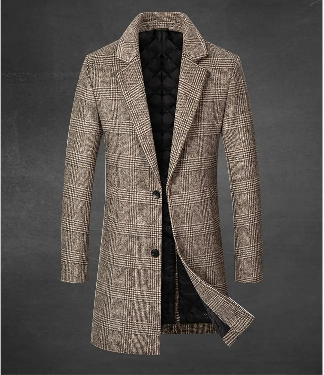 Winter Casual Trench Coat for Men Single Breasted Wool Blend Long Pea Coat Slim Fit Mid Long Business Overcoat