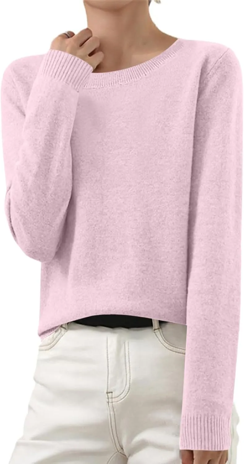 Wkishenl Cashmere Sweaters for Women Long Sleeve Crewneck/V-Neck Knit Pullover Classic Solid Shirts Fall Fashion Clothes 2025