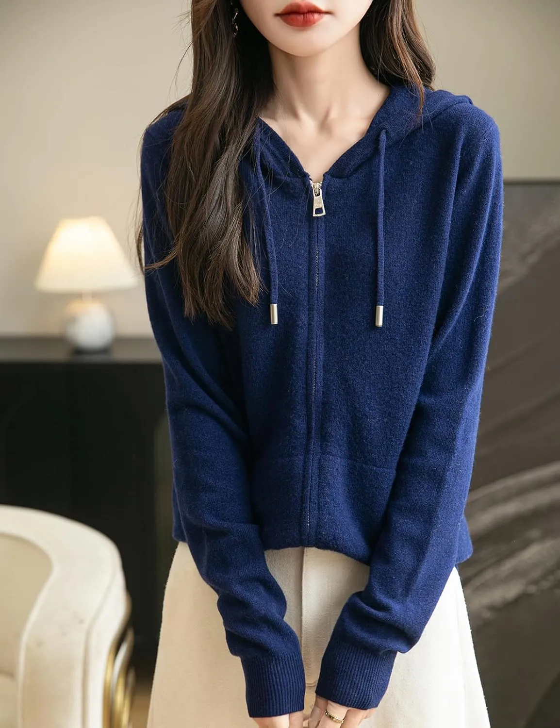 Women's 100% Merino Wool Zip Up Hoodies 2025 Fall Winter Warm Long Sleeve Knit Sweatshirt Cardigan with Pocket