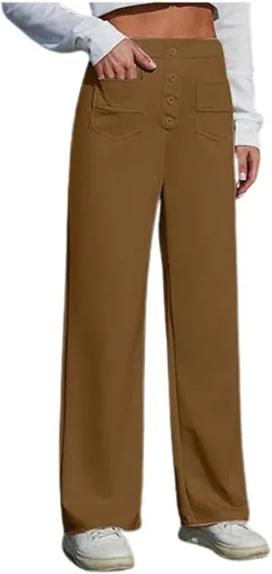 Women's High Waisted Straight Leg Pants Stretch Business Casual Trousers with Multiple Pockets Comfort Fit Travel