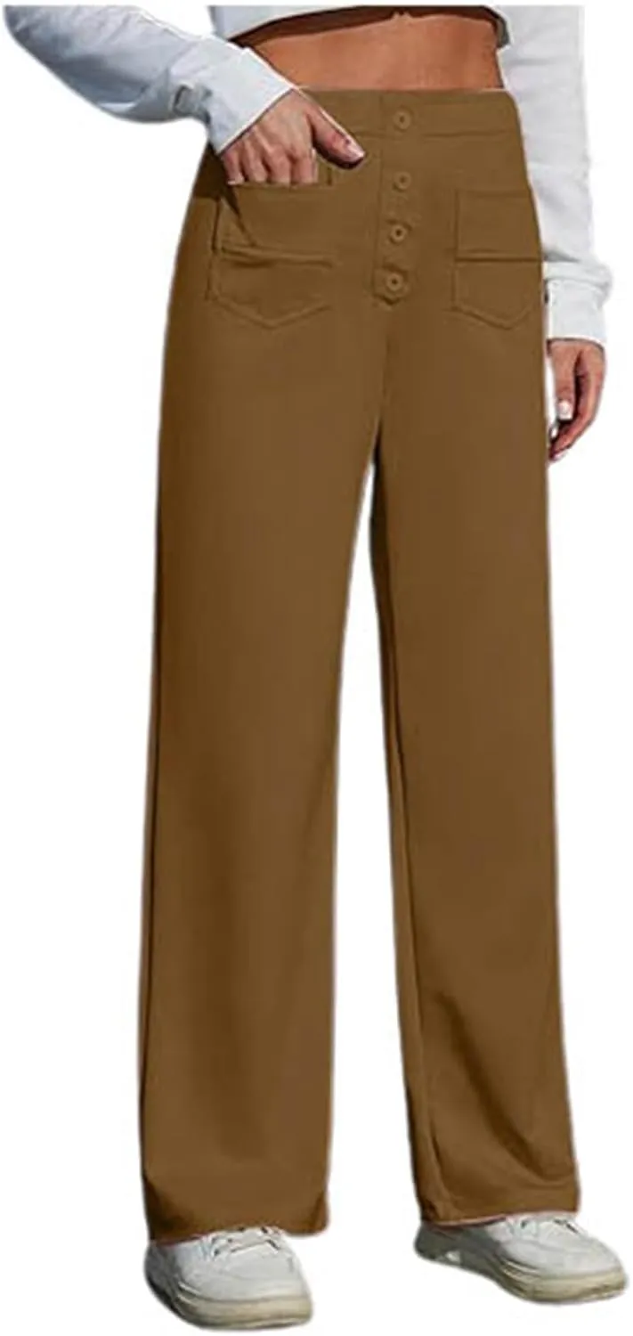 Women's High Waisted Straight Leg Pants Stretch Business Casual Trousers with Multiple Pockets Comfort Fit Travel