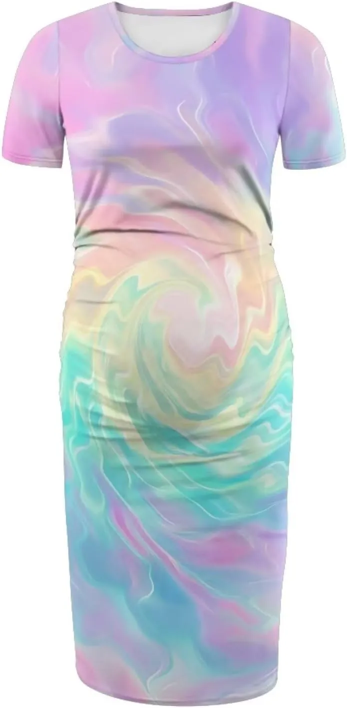 Women's Maternity Pregnancy Dress Casual Ruched Maternity Dress Stretch Slim Fit Lounge Pregnancy Dress