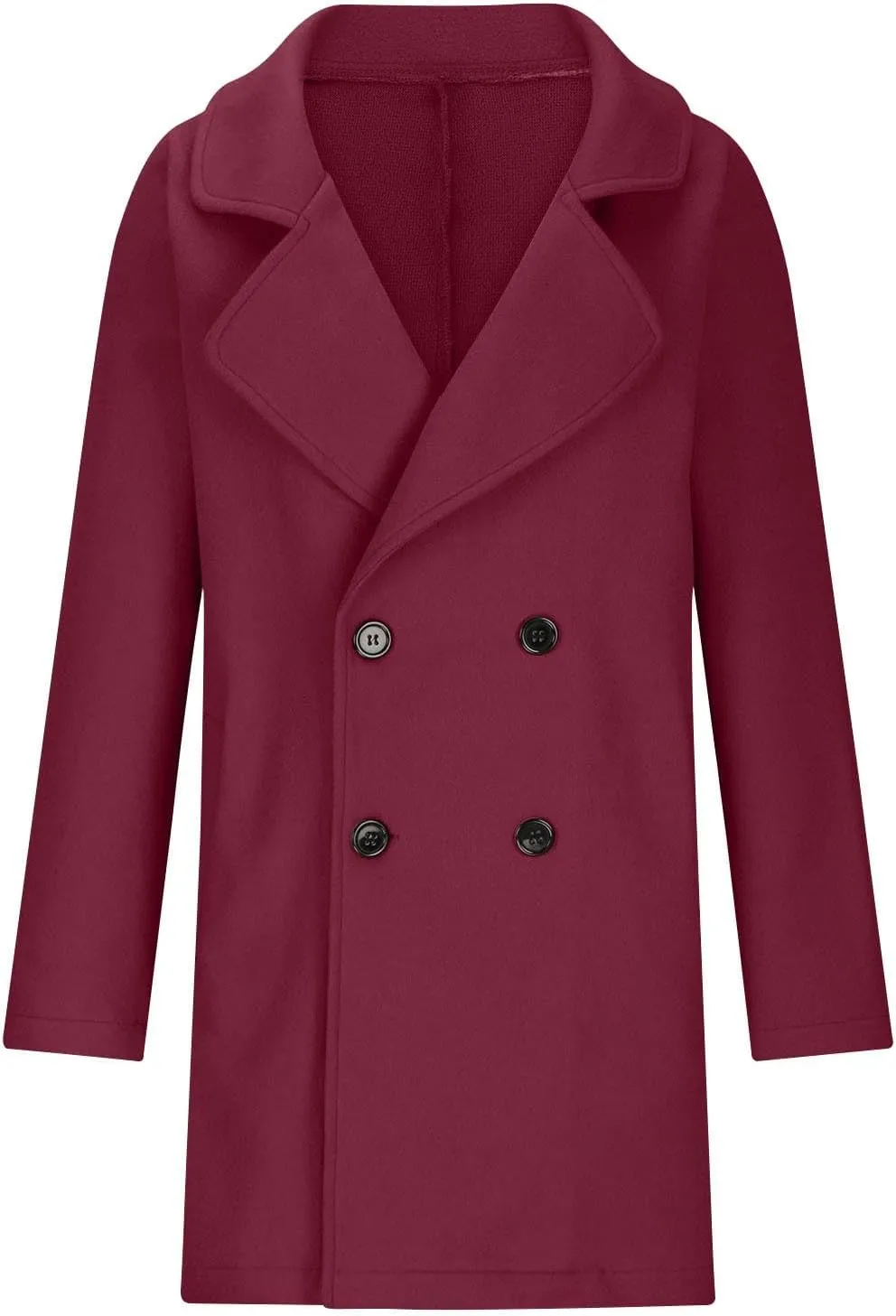 Womens Wool Blend Coat Double Breasted Long Trench Coat Elegant Notch Lapel Work Office Comfy Slim Fit Jackets