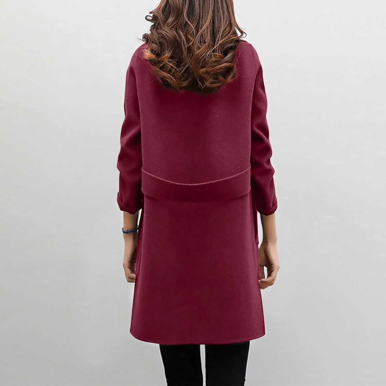 Womens Wool Blend Coat Double Breasted Long Trench Coat Elegant Notch Lapel Work Office Comfy Slim Fit Jackets