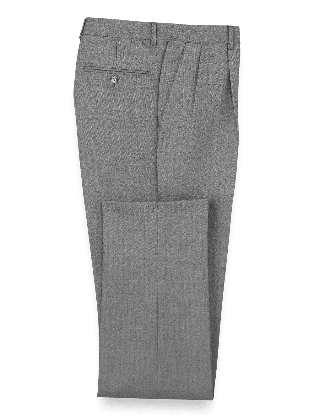 Wool Herringbone Pleated Suit Pants - Charcoal
