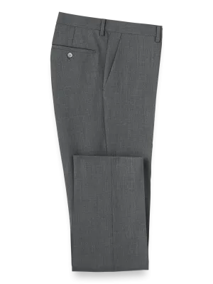 Wool Stretch Bengaline Flat Front Suit Pants - Grey