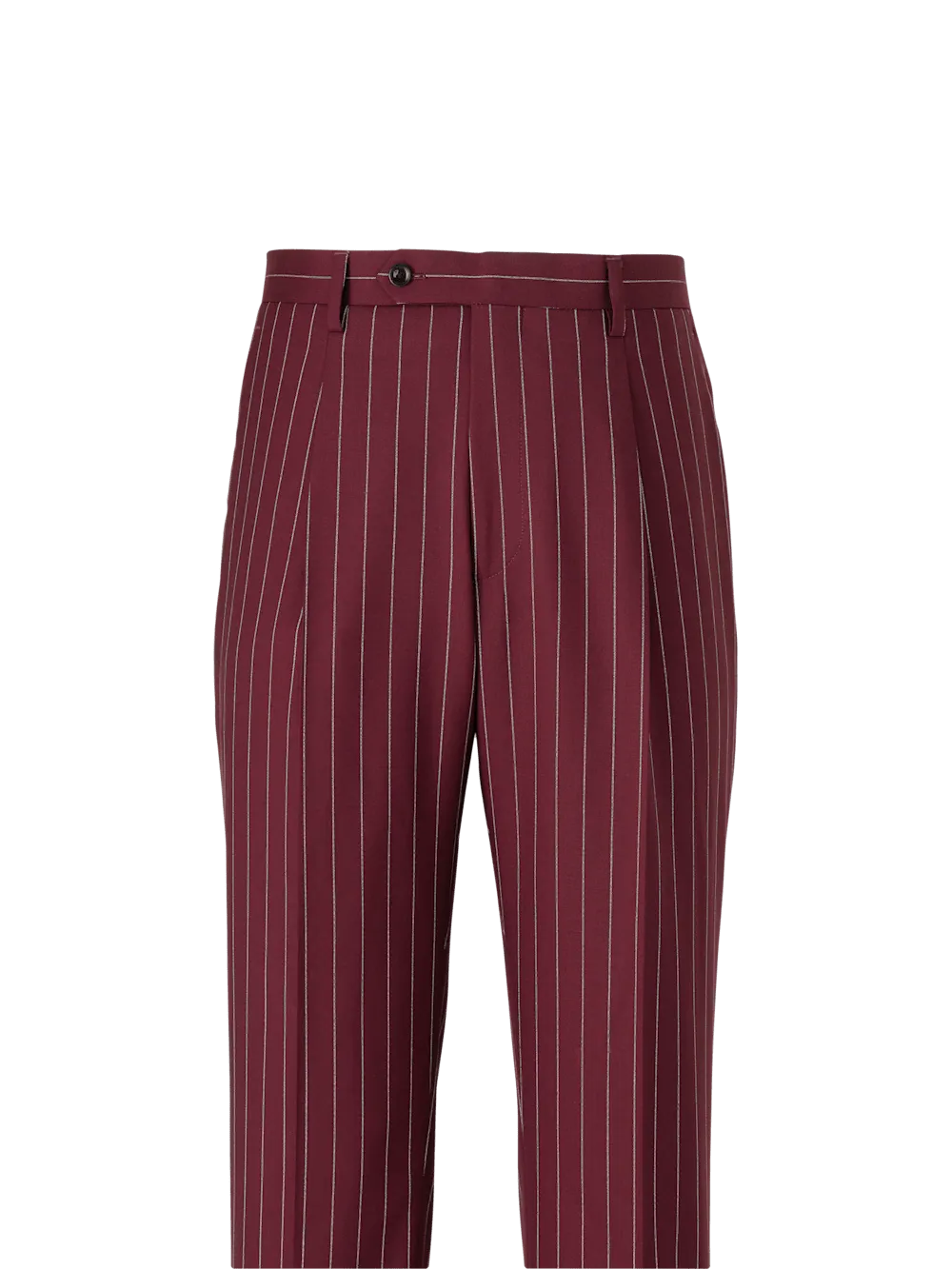 Wool Stretch Stripe Single Pleat Suit Pants - Burgundy
