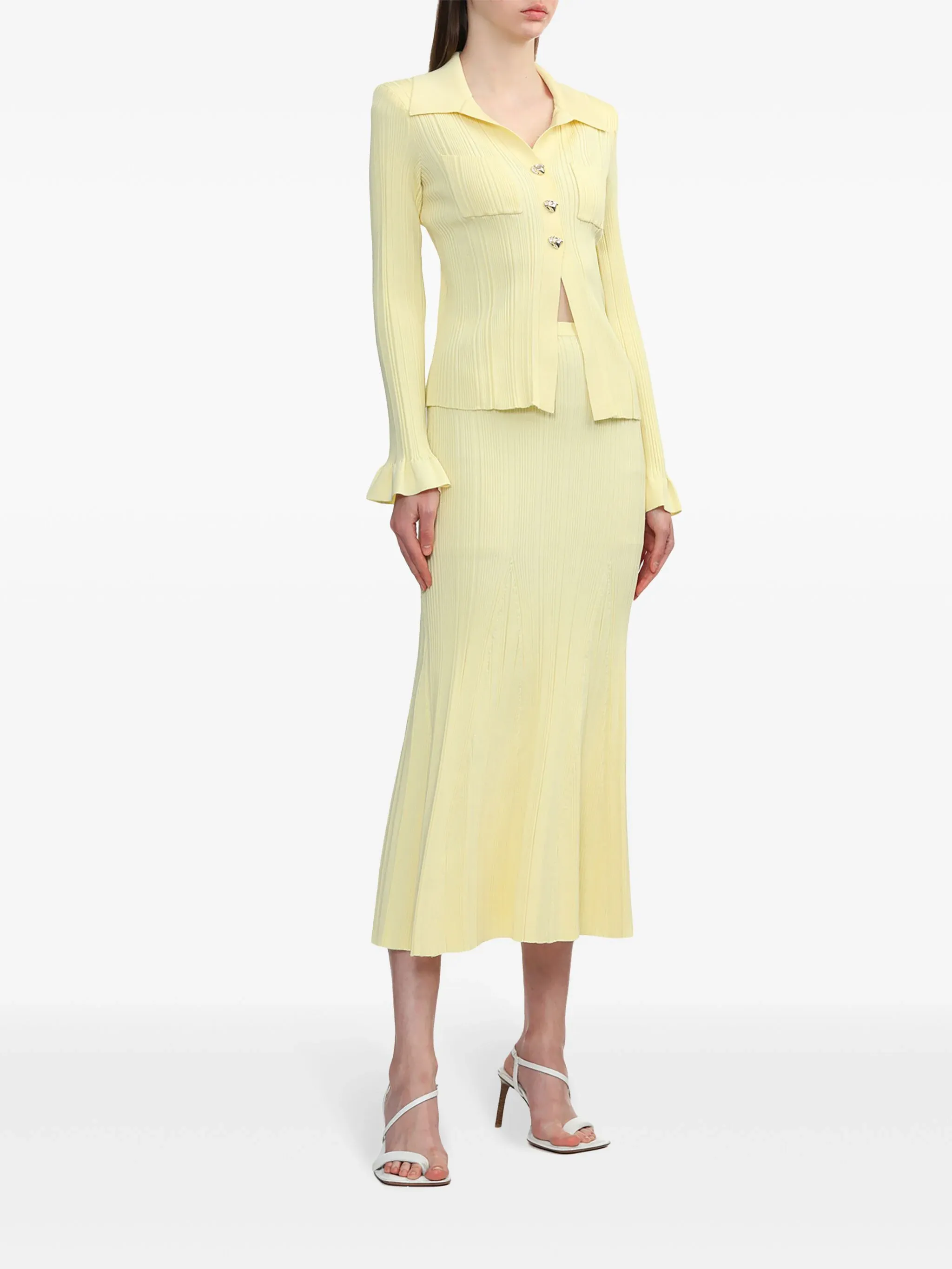 Yellow Ribbed Viscose Knit Skirt