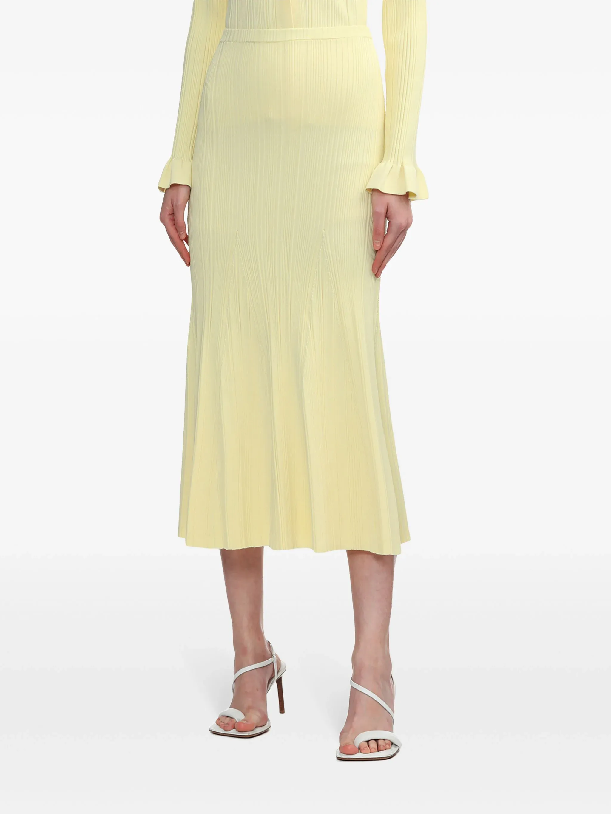 Yellow Ribbed Viscose Knit Skirt