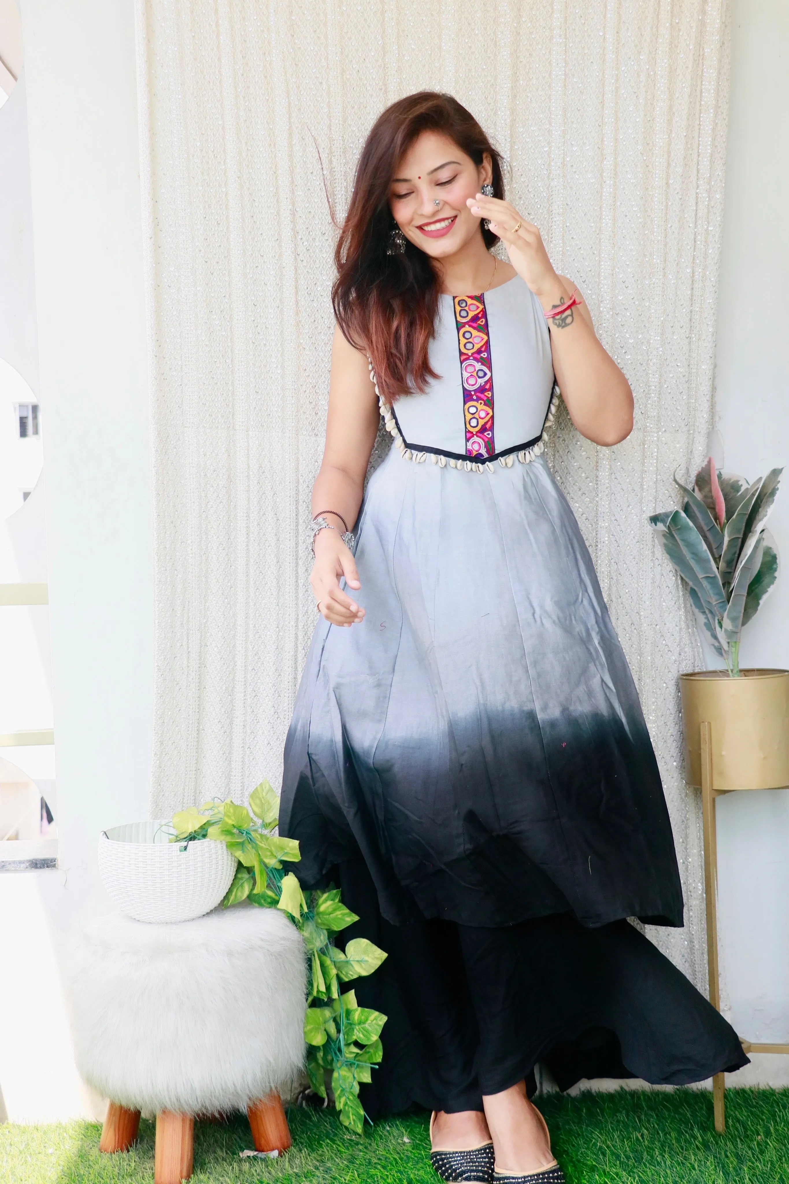 ZOYA GREY BLACK HANDWORK ANARKALI PALAZZO SET